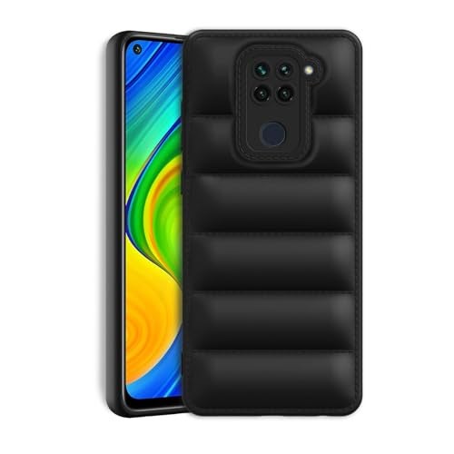 Plus Puffer Case Camera Protection Soft Back Cover for Redmi Note 9 - Black - Image 1