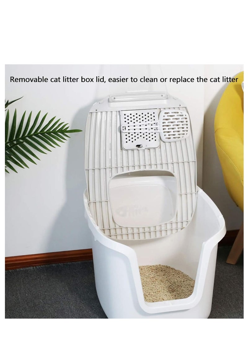 Cat Litter Box Extra Large 75L, Closed Litter Box, Cat Litter Tray fully enclosed cat litter box Large,Cat Litter Box with Door, Sandbox Large Cat Toilet with Lid,Scoop