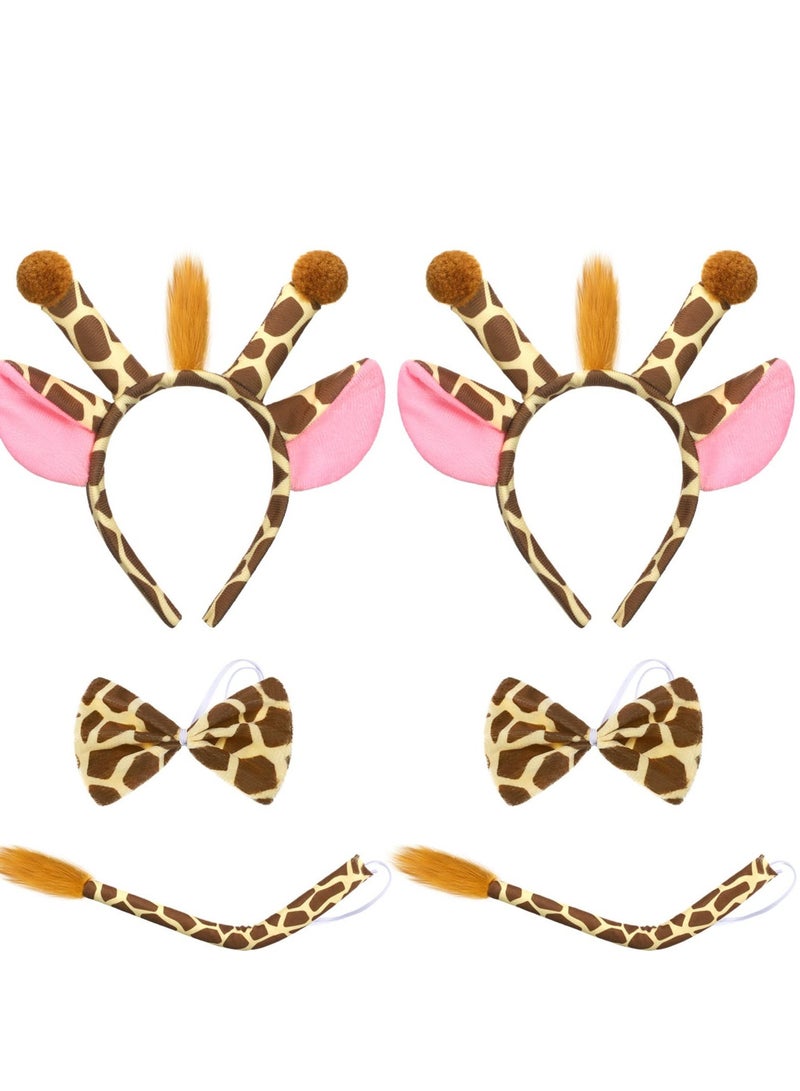 Excefore 2 Pack Giraffe Headband Ears and Tail Costume Accessory, Animals Headbands Plush Cartoon Headbands Hair Accessories, Suitable for Costume Parties, Dress Up Play - Image 1