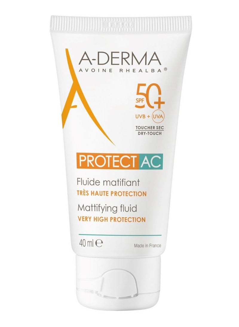 A-DERMA A Derma Protect Ac Matifying Fluid Sunscreen for Acne Skin SPF50 + 40ml - Image 1