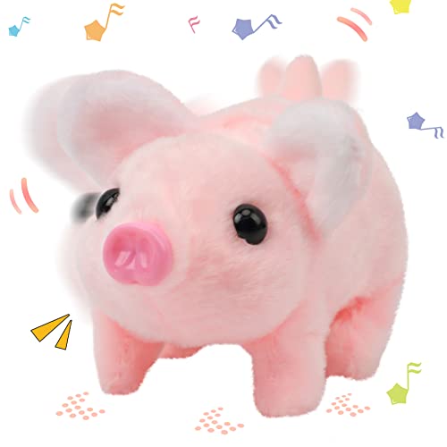 Hopearl Walking Piggy Pet Interactive Crawling Piglet Electronic Plush Toy Pig Oink Twitch Nose Wag Tail Animated Gifts for Toddlers Birthday Pink 8 - Image 1