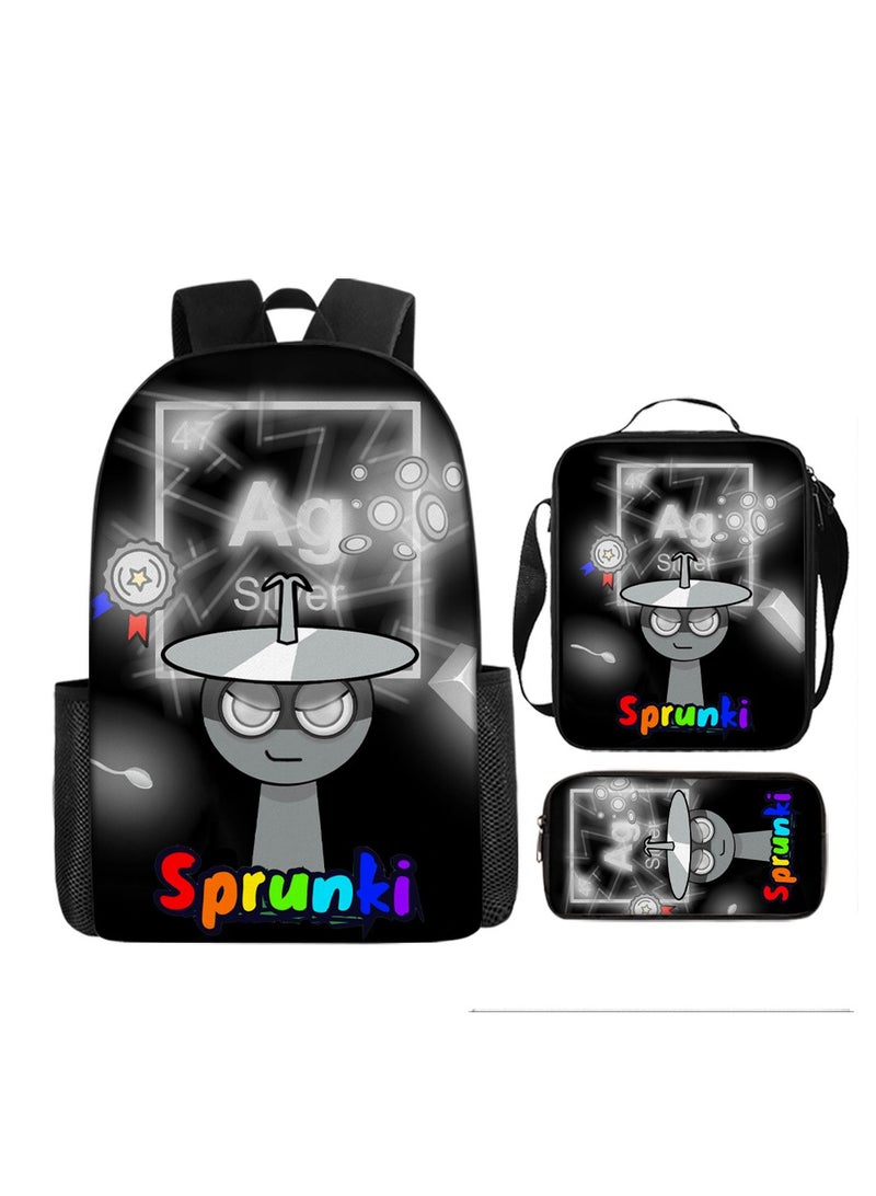 Sprunki Incredibox Rhythm Box Game Kids Backpack Set (17" Backpack + Crossbody Bag + Pencil Case) 