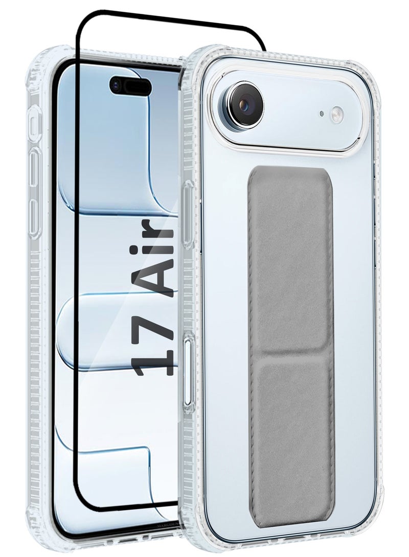CATANES 2 Packs Finger Grip Clear Case Cover for iPhone 17 Air- Kickstand Car Magnetic Holder Multi-function Protective Two-in-one Case with 3D Screen Protector - Grey - Image 1