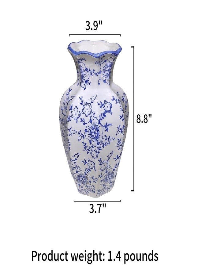 WF Chinoiserie Vase Decorative Ceramic Blue and White Floral Pattern Vintage Rustic Decorative Living Room Table Center Decoration Height: 8.8'' - Image 2