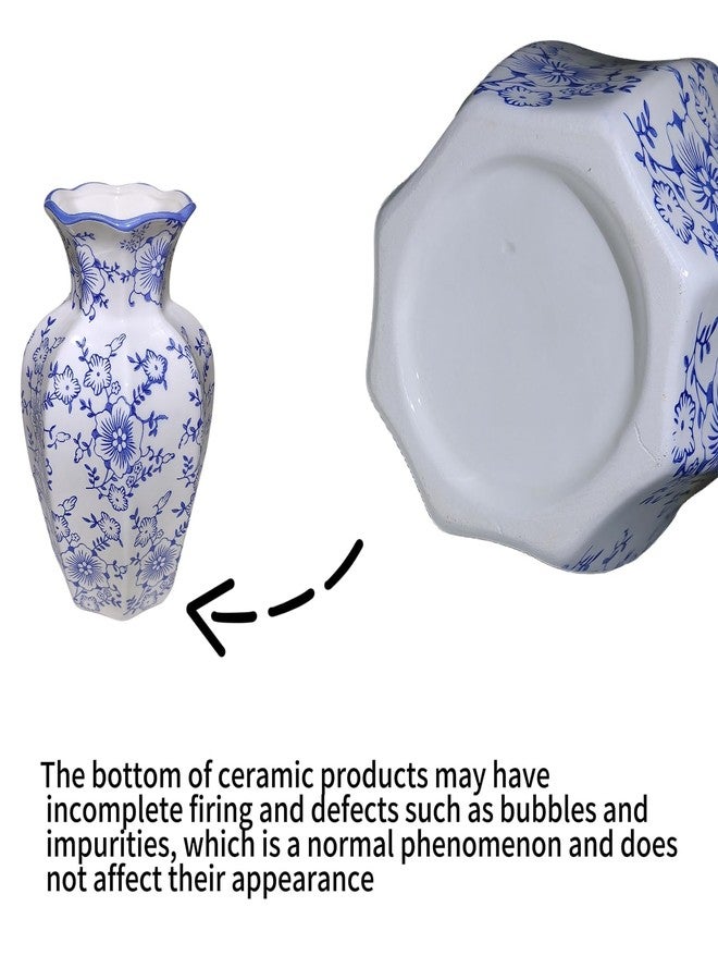 WF Chinoiserie Vase Decorative Ceramic Blue and White Floral Pattern Vintage Rustic Decorative Living Room Table Center Decoration Height: 8.8'' - Image 4