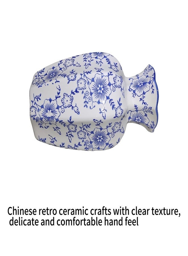 WF Chinoiserie Vase Decorative Ceramic Blue and White Floral Pattern Vintage Rustic Decorative Living Room Table Center Decoration Height: 8.8'' - Image 5