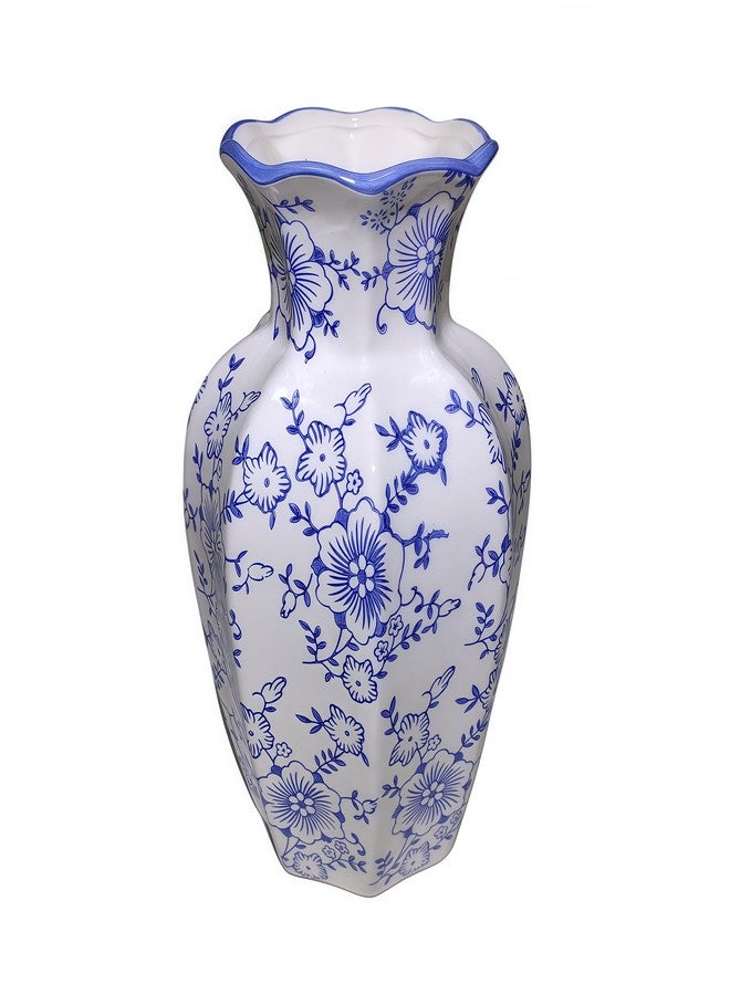 WF Chinoiserie Vase Decorative Ceramic Blue and White Floral Pattern Vintage Rustic Decorative Living Room Table Center Decoration Height: 8.8'' - Image 1