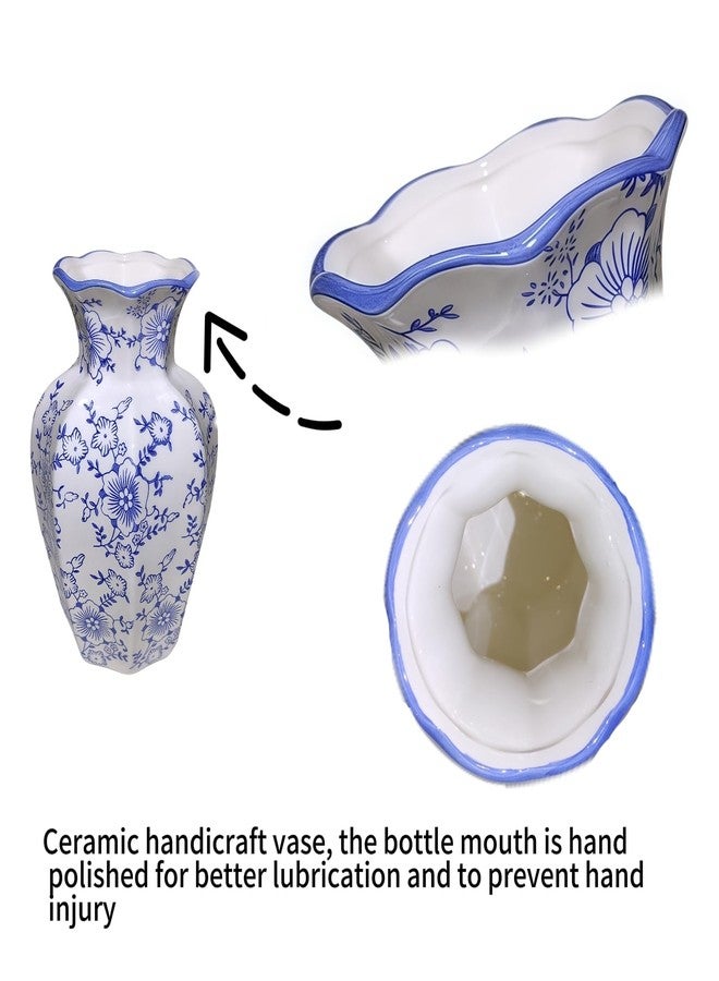 WF Chinoiserie Vase Decorative Ceramic Blue and White Floral Pattern Vintage Rustic Decorative Living Room Table Center Decoration Height: 8.8'' - Image 3