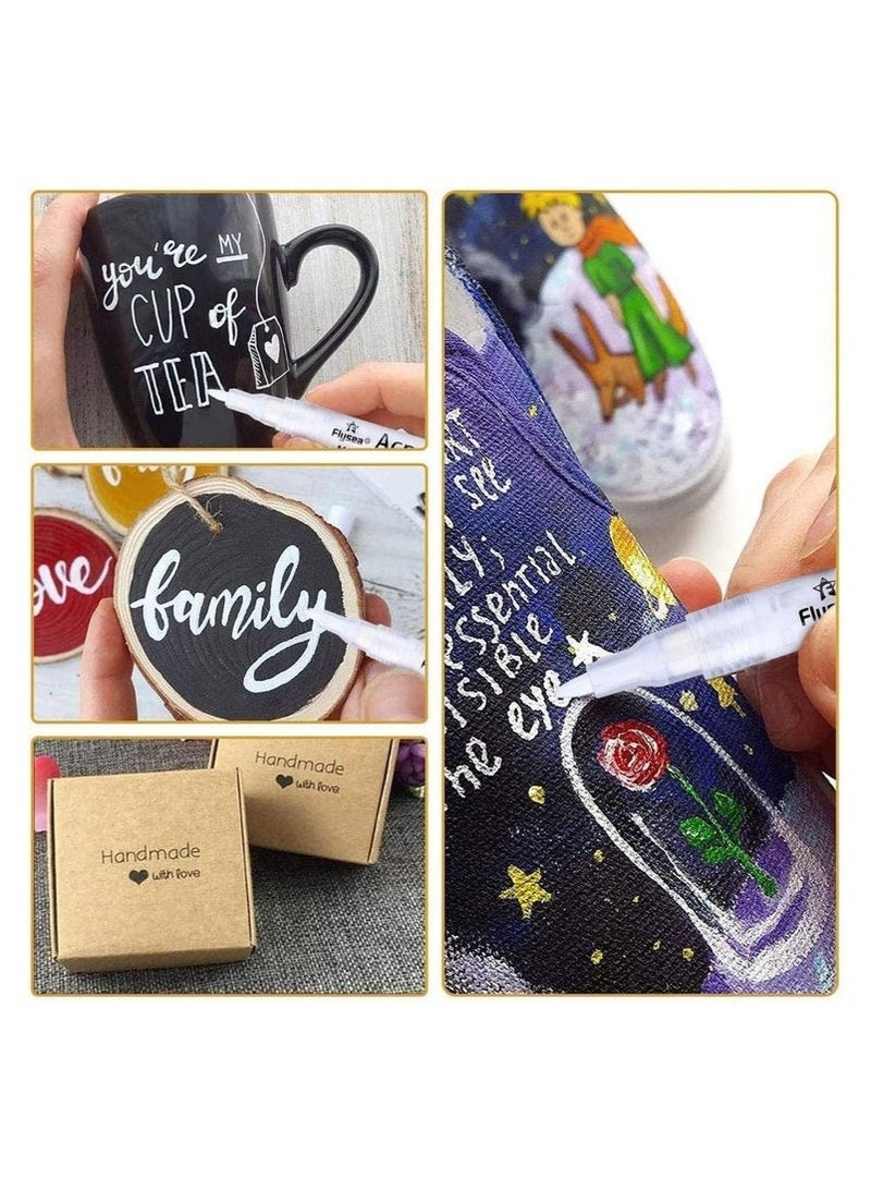 Flysea 6 Pack Paint Pens Black Marker 0.7mm Acrylic White Permanent Marker, White Paint Pens for Rock Painting Stone Ceramic Glass Wood Plastic Glass Metal Canvas Water-based Extra Fine Point - Image 4