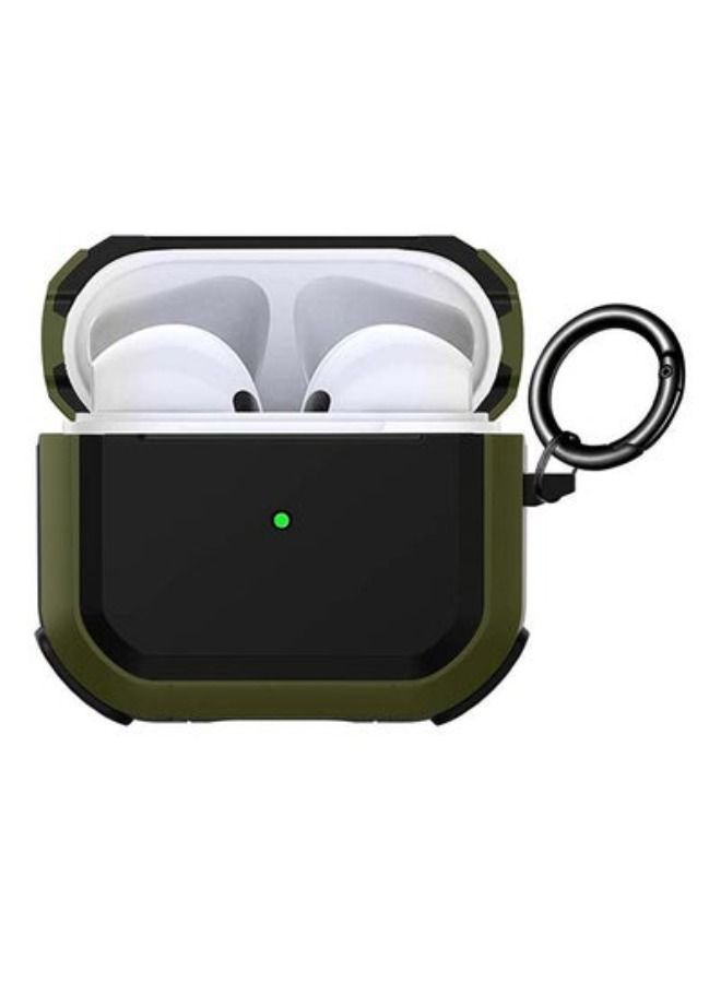 ACLIX Shockproof Armor Rugged Case Cover With Keychain For Apple Airpods 3 (3rd Generation) Olive Green/Black - Image 2