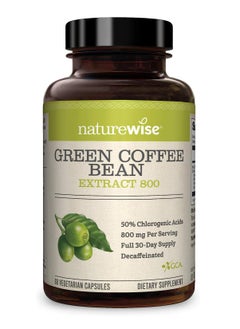 NatureWise Green Coffee Bean 800mg Max Potency Extract 50% Chlorogenic Acids, Raw Green Coffee Antioxidant Support Supplement & Support Healthy Weight Maintenance goals, Non-GMO, Gluten-Free (1 Month) 