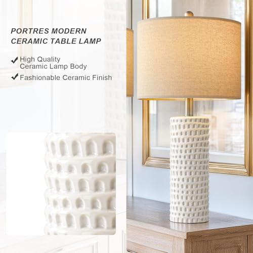 PORTRES 24" Farmhouse Ceramic Table Lamp Set of 2 for Bedroom Living Room White Desk Decor Bedside Lamps for Study Room Office Dorm Modern Accent Nightstand Lamp End Table Lamps - Image 5