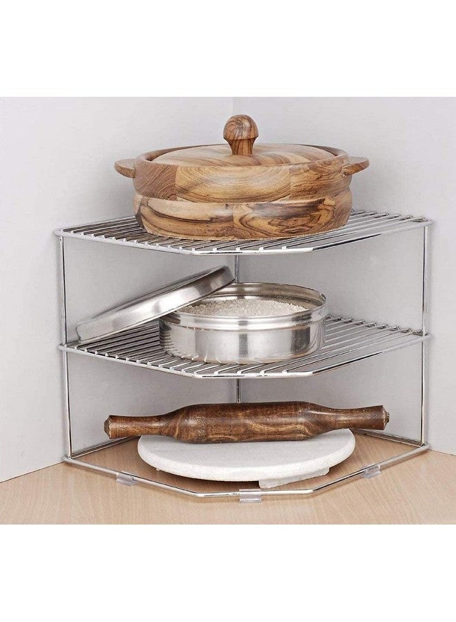 CR18 COLLECTION Multipurpose Stainless Steel kitchen plate dish corner shelf rack stand shelves, storage cabinet organizer, organiser for home bathroom living room, Utensil Kitchen Rack - Image 2