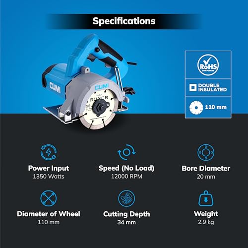 CUMI Professional Tile Cutter, 110mm Wheel, 1350W, 12000 RPM, 34mm Cutting Depth - Image 3