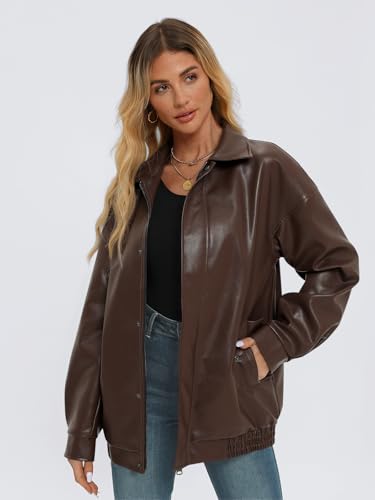 AUTOMET Womens Oversized Leather Jackets Faux Suede 2026 Fall Zip Up Motorcycle Coats Blazer Jackets for Women Outfits Brown M - Image 3
