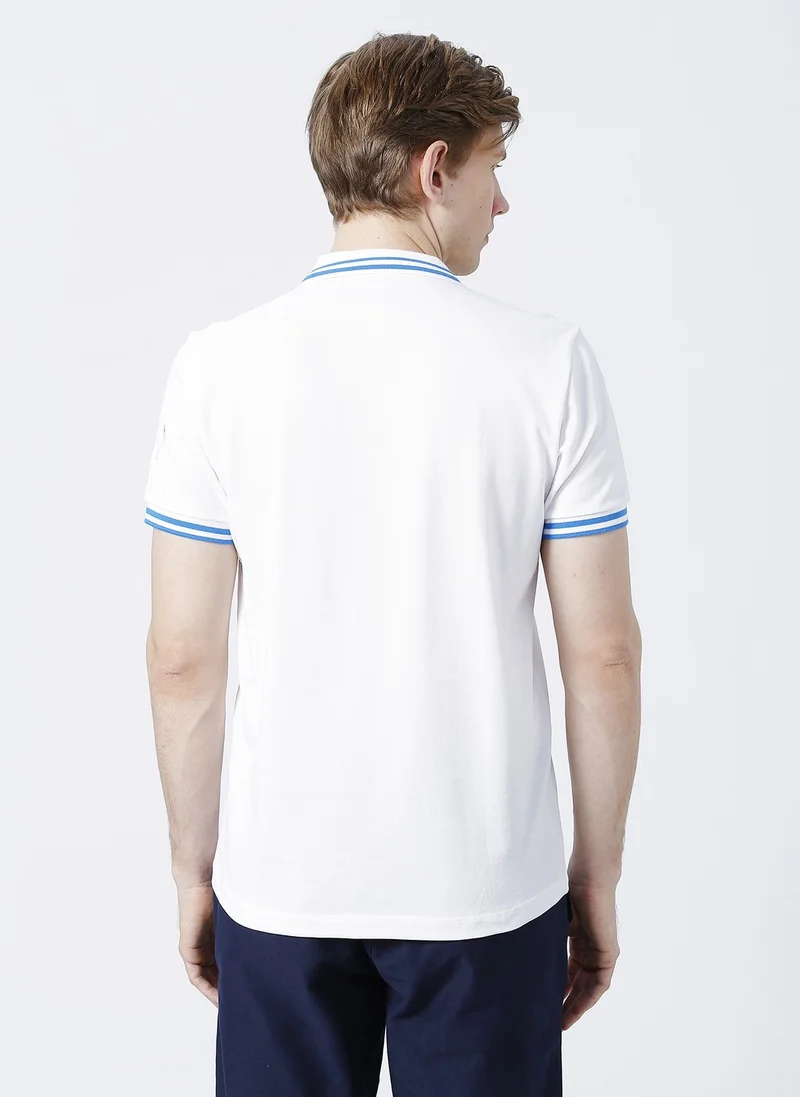 كابا Logo Maltax 5 Mss Men's White-Blue Regular Fit Polo Neck T-Shirt