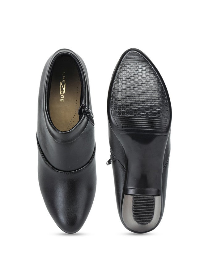 She Zone Black Solid Block Boots for Women - Image 5