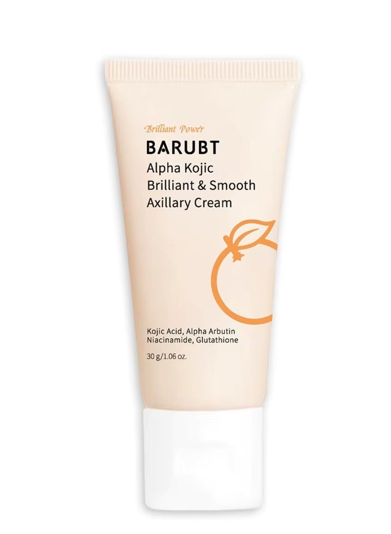 BARUBT كريم ألفا كوجيك المشرق والناعم للإبطين مع حمض الكوجيك، ألفا أربوتين، نياسيناميد، وغلوتاثيون - كريم متعدد الأغراض للجسم، مغذي ومرطب، كريم تفتيح الإبطين بحمض الكوجيك 30 جرام - Image 1