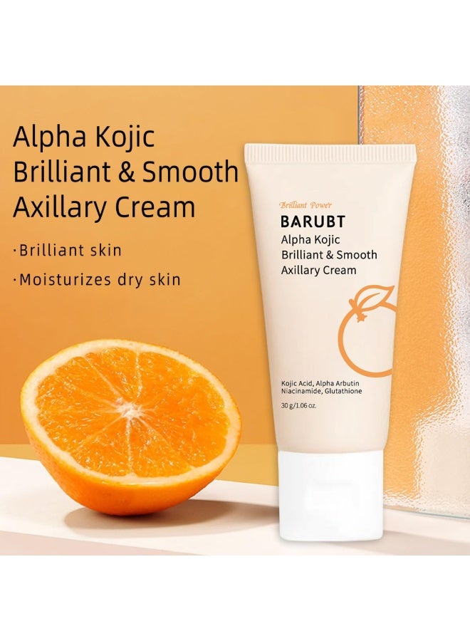 BARUBT كريم ألفا كوجيك المشرق والناعم للإبطين مع حمض الكوجيك، ألفا أربوتين، نياسيناميد، وغلوتاثيون - كريم متعدد الأغراض للجسم، مغذي ومرطب، كريم تفتيح الإبطين بحمض الكوجيك 30 جرام - Image 4