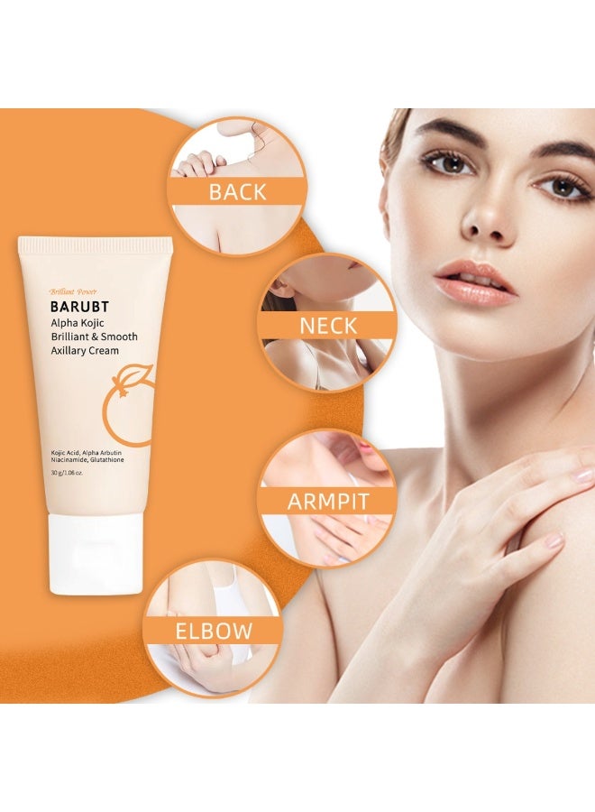 BARUBT كريم ألفا كوجيك المشرق والناعم للإبطين مع حمض الكوجيك، ألفا أربوتين، نياسيناميد، وغلوتاثيون - كريم متعدد الأغراض للجسم، مغذي ومرطب، كريم تفتيح الإبطين بحمض الكوجيك 30 جرام - Image 2