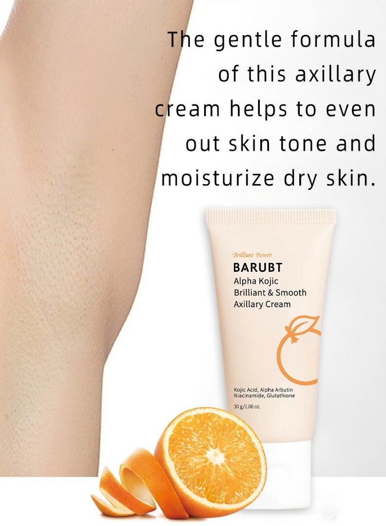 BARUBT كريم ألفا كوجيك المشرق والناعم للإبطين مع حمض الكوجيك، ألفا أربوتين، نياسيناميد، وغلوتاثيون - كريم متعدد الأغراض للجسم، مغذي ومرطب، كريم تفتيح الإبطين بحمض الكوجيك 30 جرام - Image 3