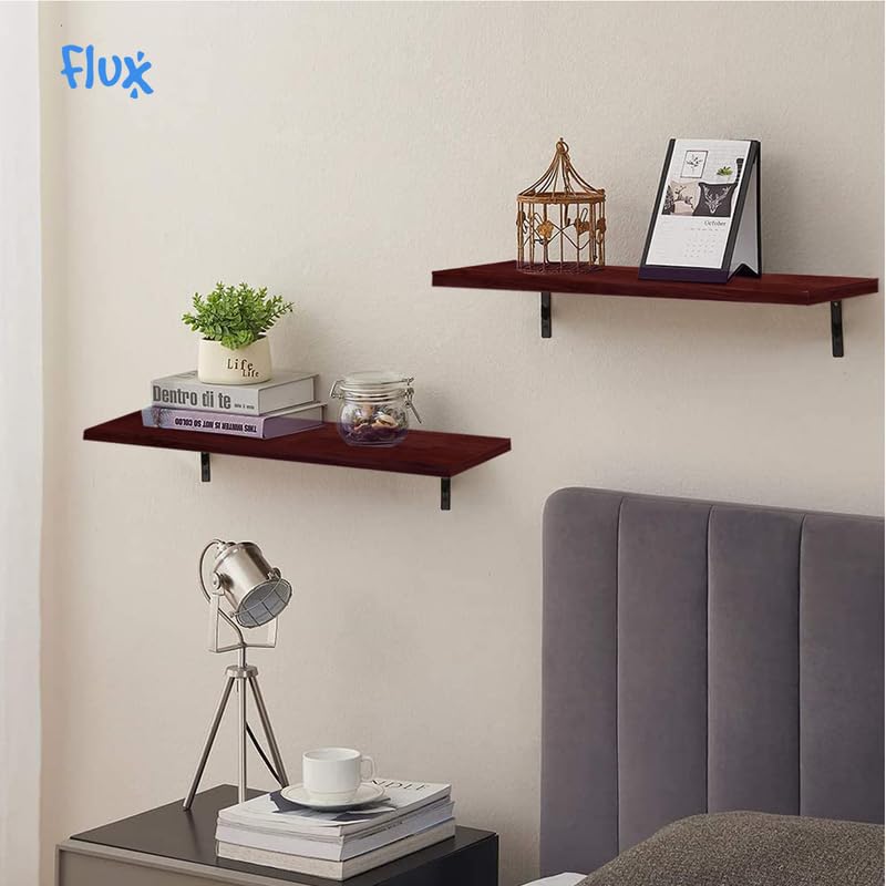 flux 20 Inch Wooden Floating Shelves for Wall Home Decorative Shelf Wall Mounted Ledge Shelf for Bathroom Bedroom Living Room Home and Office Pack of 3 Rustic Red - Image 2