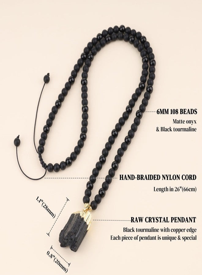 COAI Raw Tourmaline Pendant 108 Mala Beads Stone Beaded Necklace for Men Women - Image 4