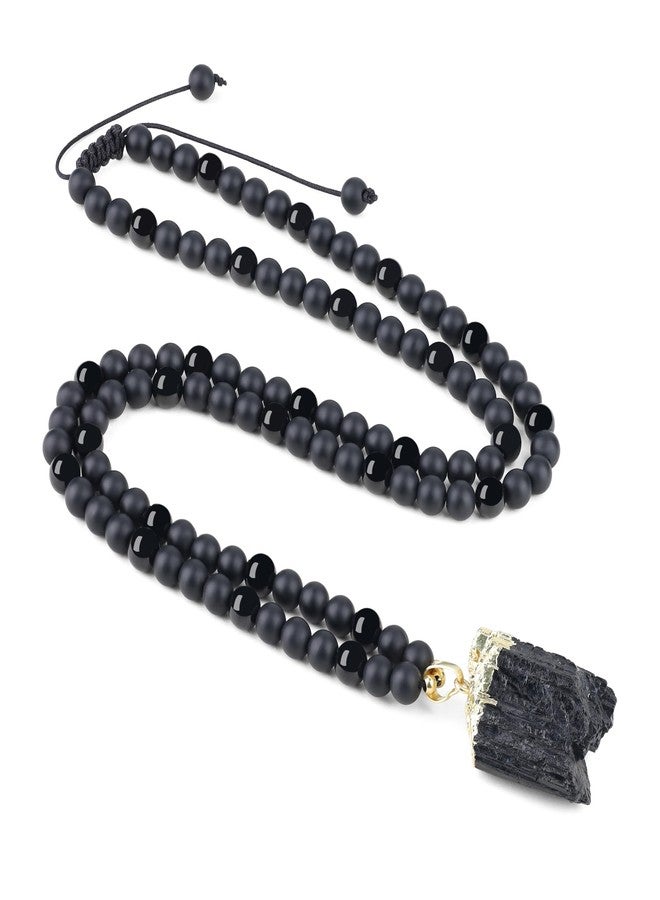 COAI Raw Tourmaline Pendant 108 Mala Beads Stone Beaded Necklace for Men Women - Image 1