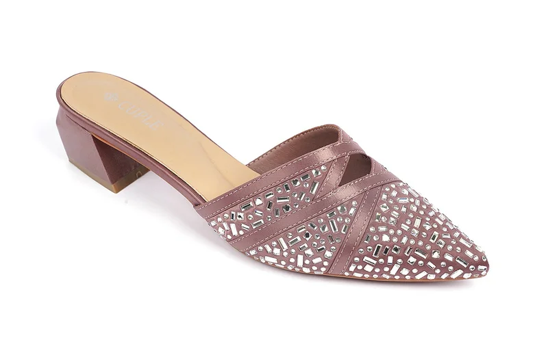 Cuple Womens pointed-toe block heel mules