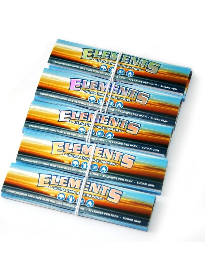 ELEMENTS Ultra Thin Rice Connoisseur King Size Slim With Tips Rolling Paper 5 Pack - Image 1