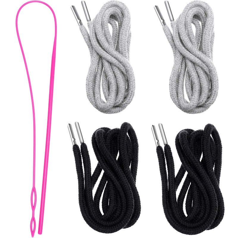 Jetec Drawstring Cords Replacement Drawstrings with Easy Threader for Sweatpants Shorts Pants Jackets Coats (Black  Grey) - Image 1