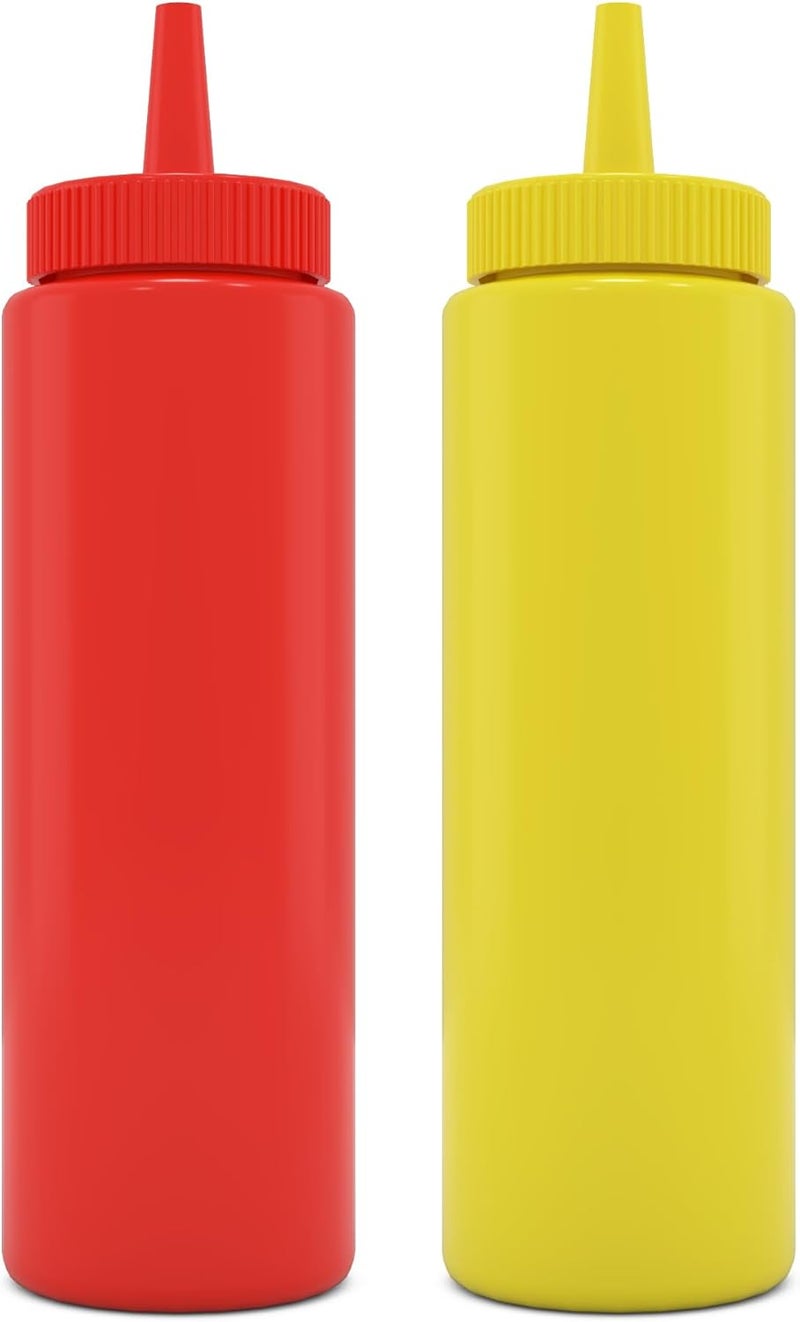 BRIGHTFROM Condiment Squeeze Bottles, RED/YELLOW 8 OZ Empty Squirt Bottle with Wide Neck - Great for Ketchup, Mustard, Syrup, Sauces, Dressing, Oil, BPA FREE Plastic - 2 PACK - Image 1