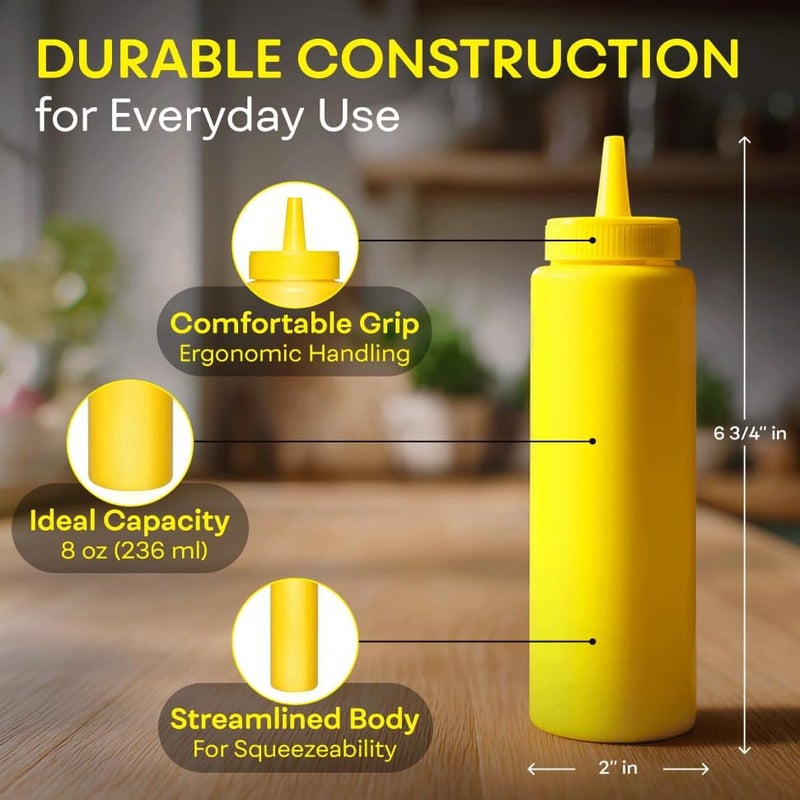 BRIGHTFROM Condiment Squeeze Bottles, RED/YELLOW 8 OZ Empty Squirt Bottle with Wide Neck - Great for Ketchup, Mustard, Syrup, Sauces, Dressing, Oil, BPA FREE Plastic - 2 PACK - Image 2