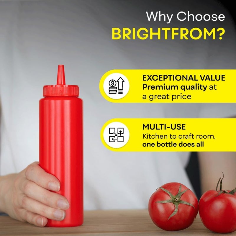 BRIGHTFROM Condiment Squeeze Bottles, RED/YELLOW 8 OZ Empty Squirt Bottle with Wide Neck - Great for Ketchup, Mustard, Syrup, Sauces, Dressing, Oil, BPA FREE Plastic - 2 PACK - Image 5