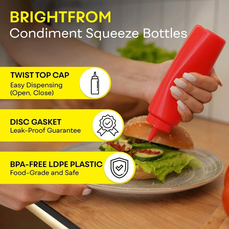 BRIGHTFROM Condiment Squeeze Bottles, RED/YELLOW 8 OZ Empty Squirt Bottle with Wide Neck - Great for Ketchup, Mustard, Syrup, Sauces, Dressing, Oil, BPA FREE Plastic - 2 PACK - Image 3