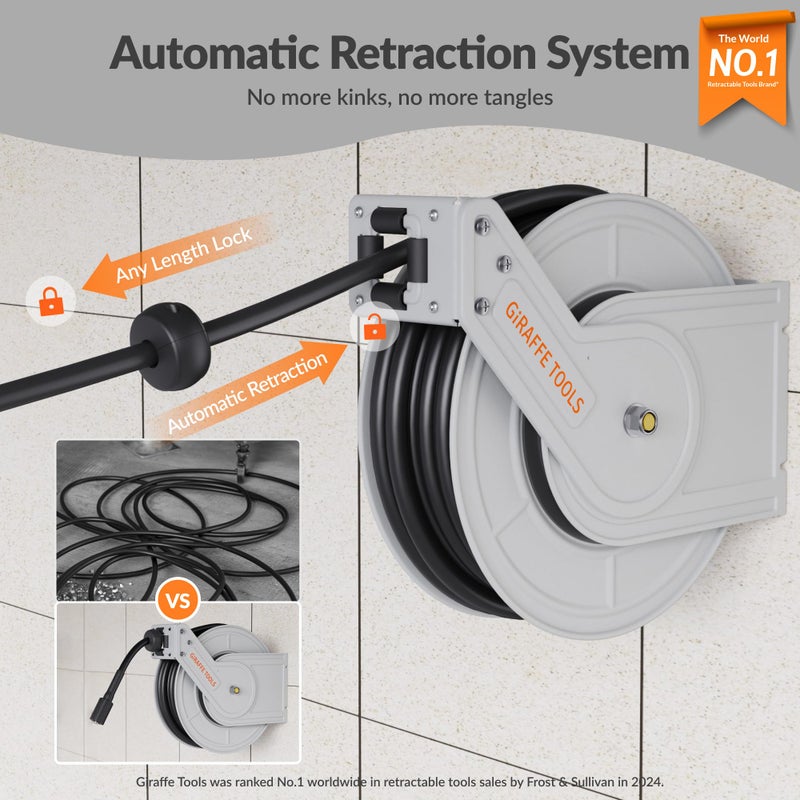 Giraffe Tools Pressure Washer Hose Reel with 65ft Replaceable Hose, Power Washer Retractable Hose Reel, Heavy Duty, Wall/Floor Mounted, 3200 PSI - Image 2
