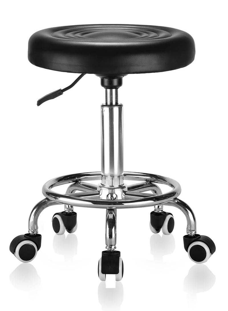 Generic Round Swivel Chair: Adjustable Height, 360 Degree Smooth Swivel, Seat with Wheels and Footrest, PU Leather, Small Swivel Chair for Massage, Tattoo, Beauty Salon Chair 300lbs Capacity (Black) - Image 1