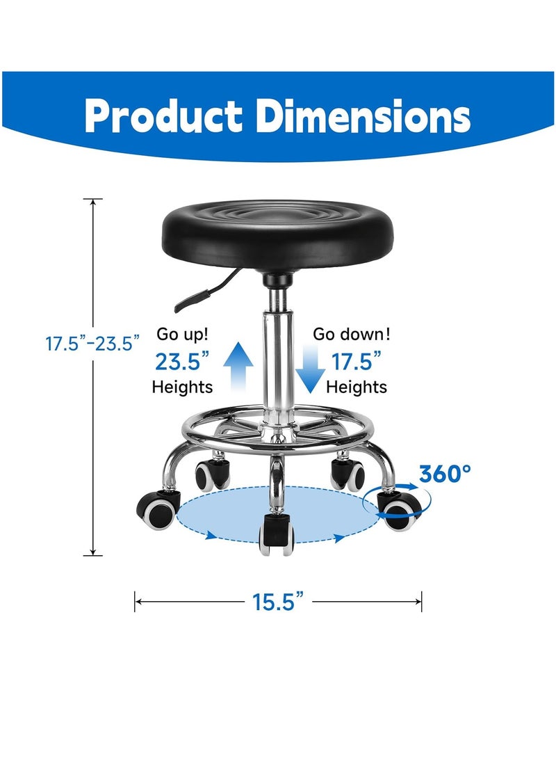 Generic Round Swivel Chair: Adjustable Height, 360 Degree Smooth Swivel, Seat with Wheels and Footrest, PU Leather, Small Swivel Chair for Massage, Tattoo, Beauty Salon Chair 300lbs Capacity (Black) - Image 2