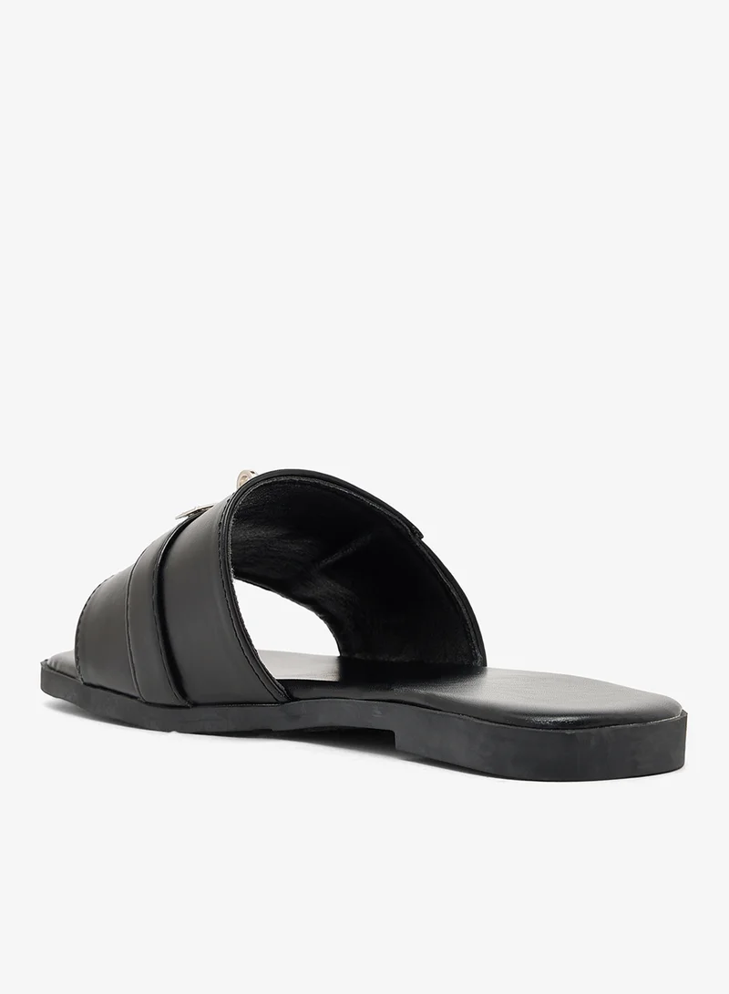 Ella Silver Buckle Detail Flat Sandals