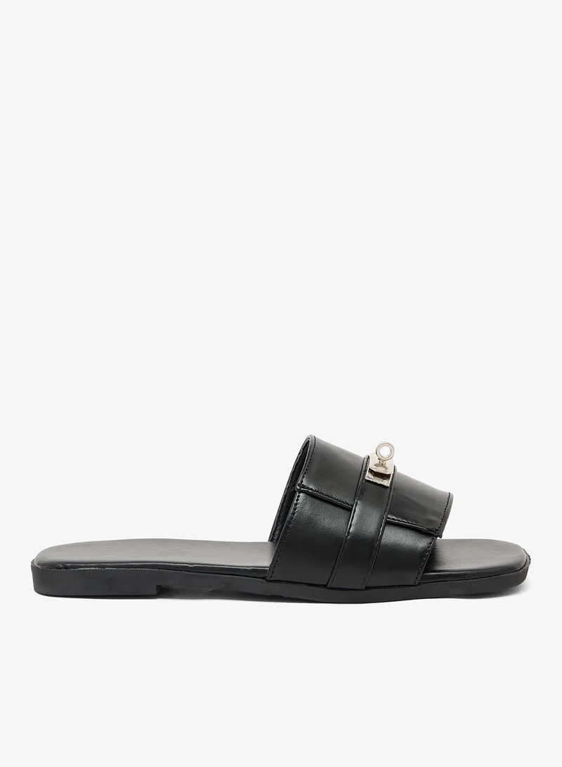 Silver Buckle Detail Flat Sandals