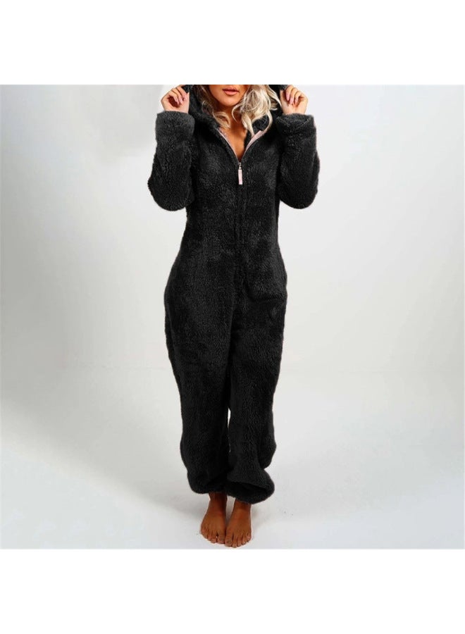 Autumn And Winter Women's Plus Velvet Padded Mao Mao Jumpsuit Hooded Pajamas Parents New Multi-color