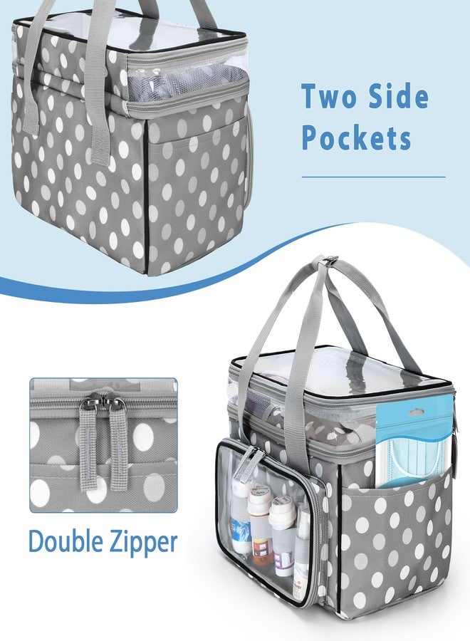 LUXJA Double-Layer Medicine Bag with Transparent Compartment, Pill Bottle Organizer with Detachable Divider (Suitable as a Home or Travel Medicine Bag, Polka Dots - Image 4