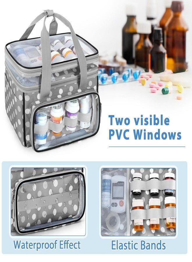 LUXJA Double-Layer Medicine Bag with Transparent Compartment, Pill Bottle Organizer with Detachable Divider (Suitable as a Home or Travel Medicine Bag, Polka Dots - Image 2