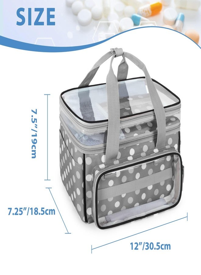LUXJA Double-Layer Medicine Bag with Transparent Compartment, Pill Bottle Organizer with Detachable Divider (Suitable as a Home or Travel Medicine Bag, Polka Dots - Image 5