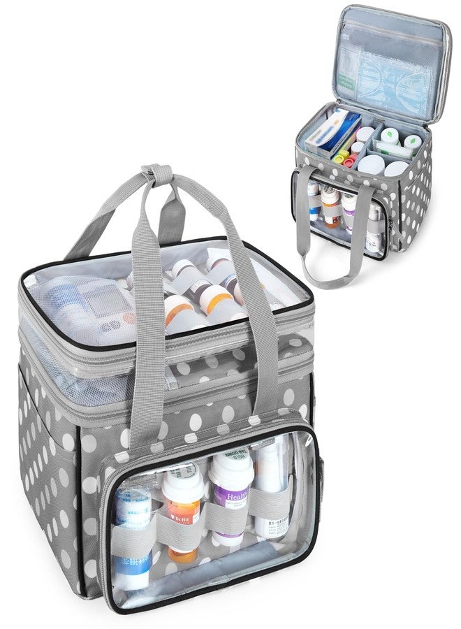 LUXJA Double-Layer Medicine Bag with Transparent Compartment, Pill Bottle Organizer with Detachable Divider (Suitable as a Home or Travel Medicine Bag, Polka Dots - Image 1