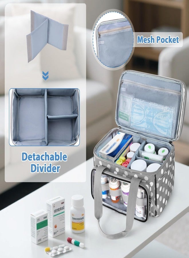 LUXJA Double-Layer Medicine Bag with Transparent Compartment, Pill Bottle Organizer with Detachable Divider (Suitable as a Home or Travel Medicine Bag, Polka Dots - Image 3