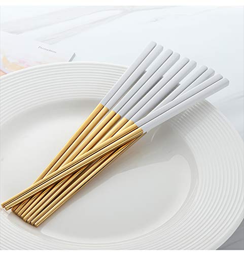Minta 5 Pairs Fashionable and exquisite Korean stainless steel chopsticks (White+Gold) - Image 4