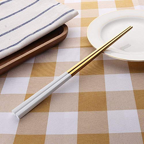 Minta 5 Pairs Fashionable and exquisite Korean stainless steel chopsticks (White+Gold) - Image 3