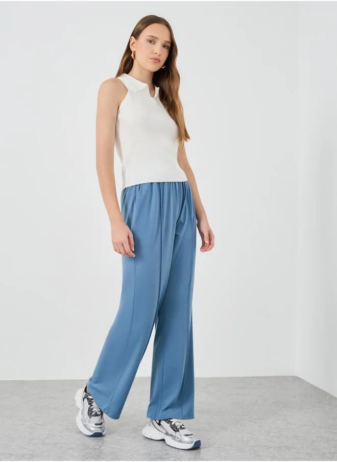 Take Two Take Two Solid Mid Rise Relaxed Fit Pants with Pintuck Detail