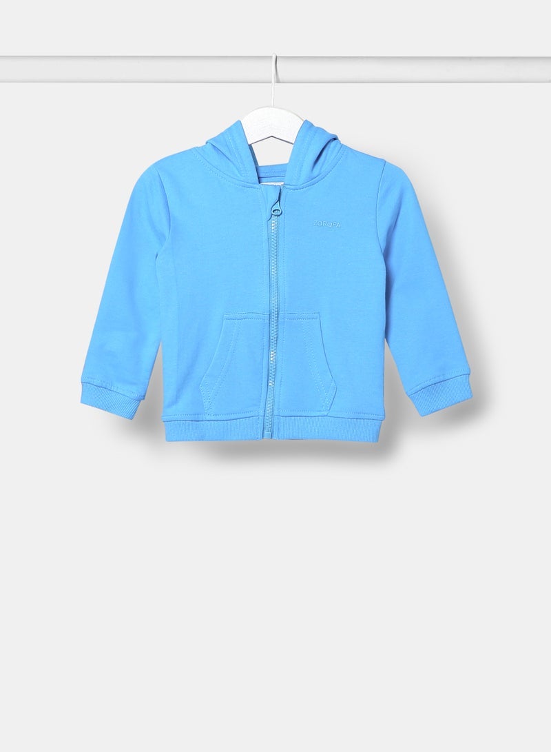 Zarafa boys hooded neck sleeve zip through cyan blue  - Image 1